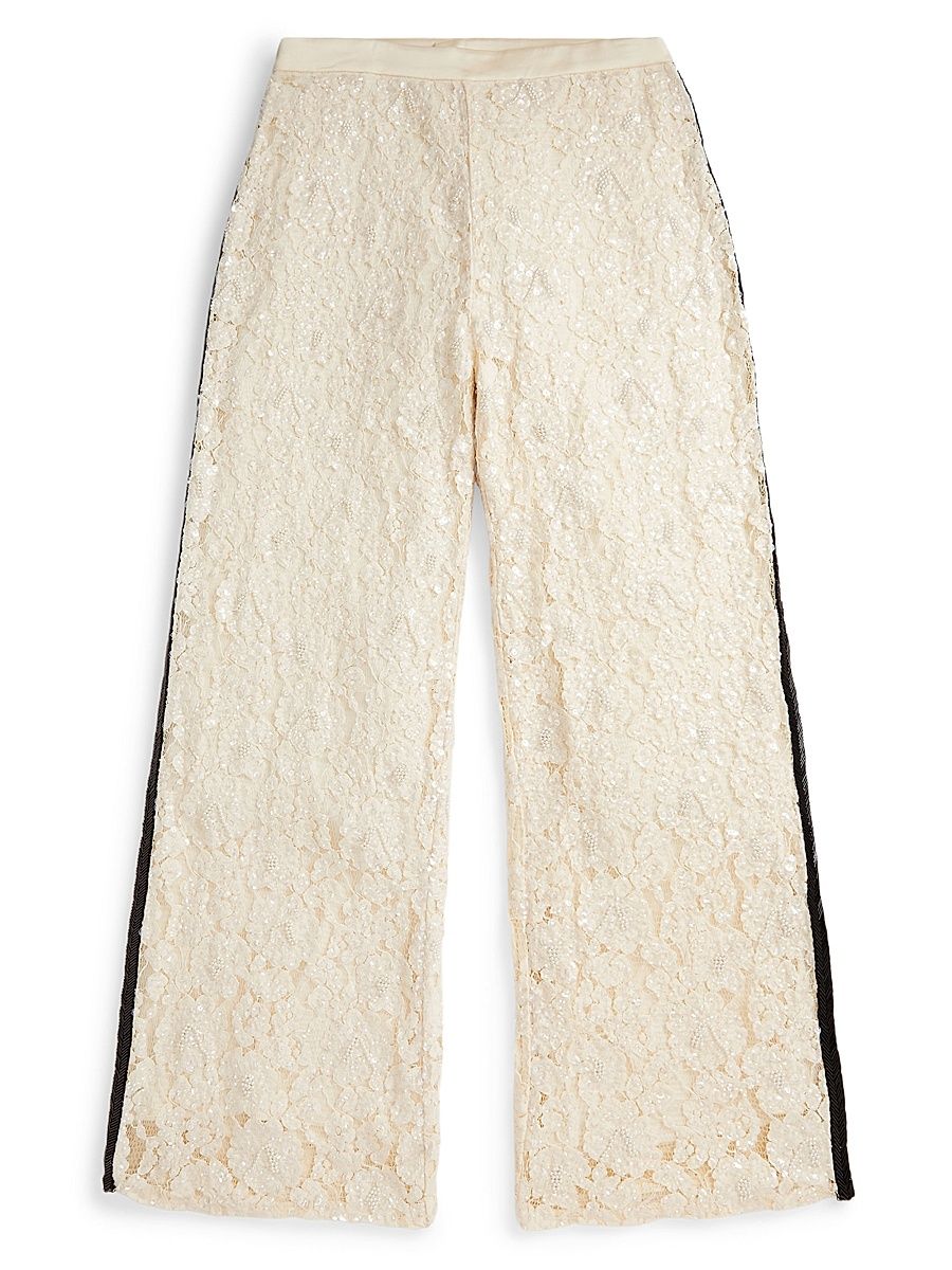 Women's Lace Embellished Tuxedo Pants - Herbal Milk - Size 6