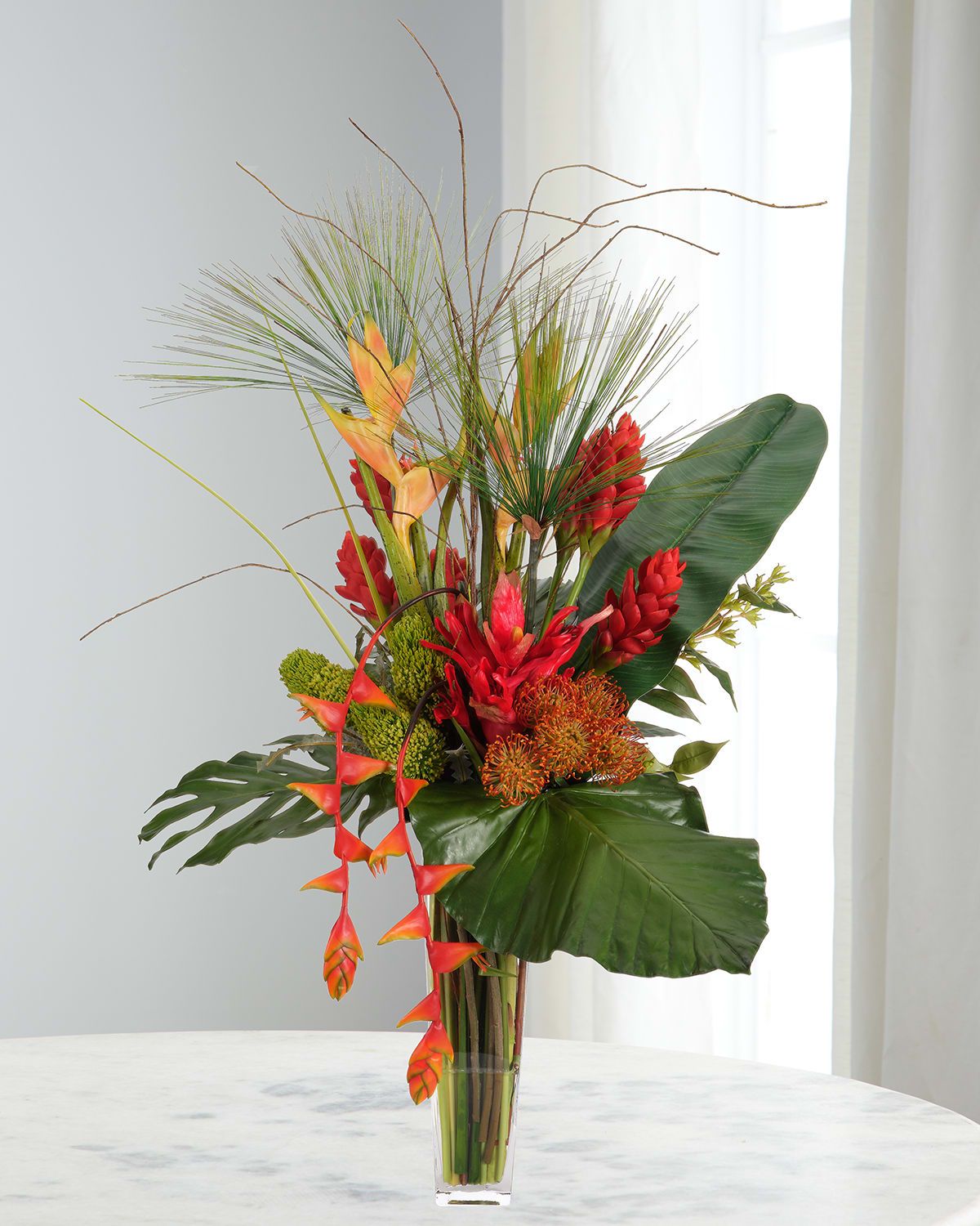 Proteas & Ginger 61" Faux Floral Arrangement in Tapered Glass Vase