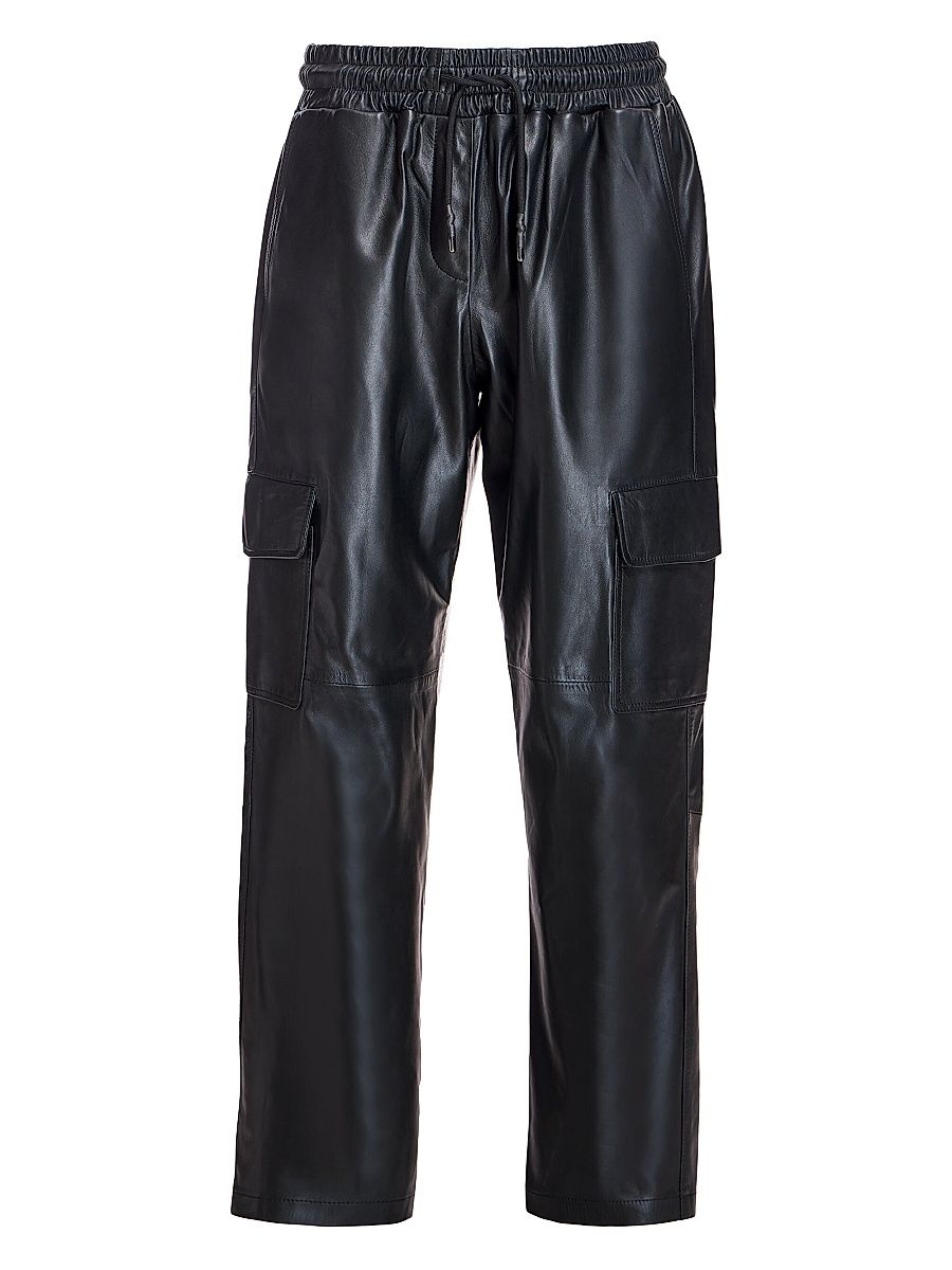 Women's Leather Cargo Pants - Black - Size XL