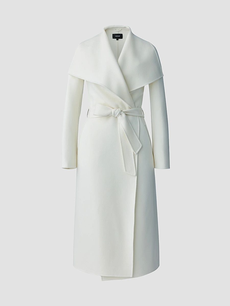 Mackage Women's Belted Light Wool Coat - Cream - Size XL