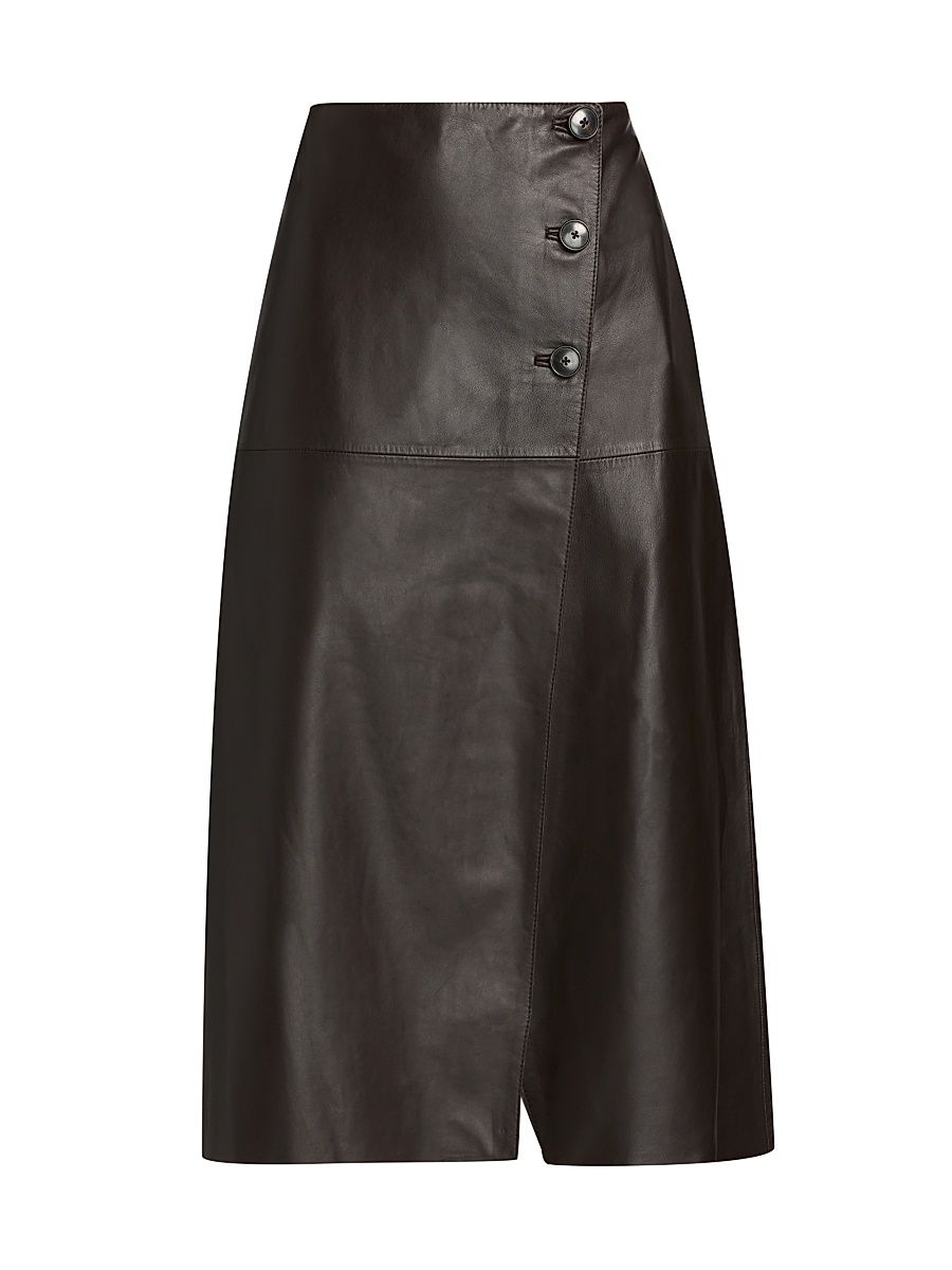 Women's Leather A-Line Midi-Skirt - Cacao - Size 12