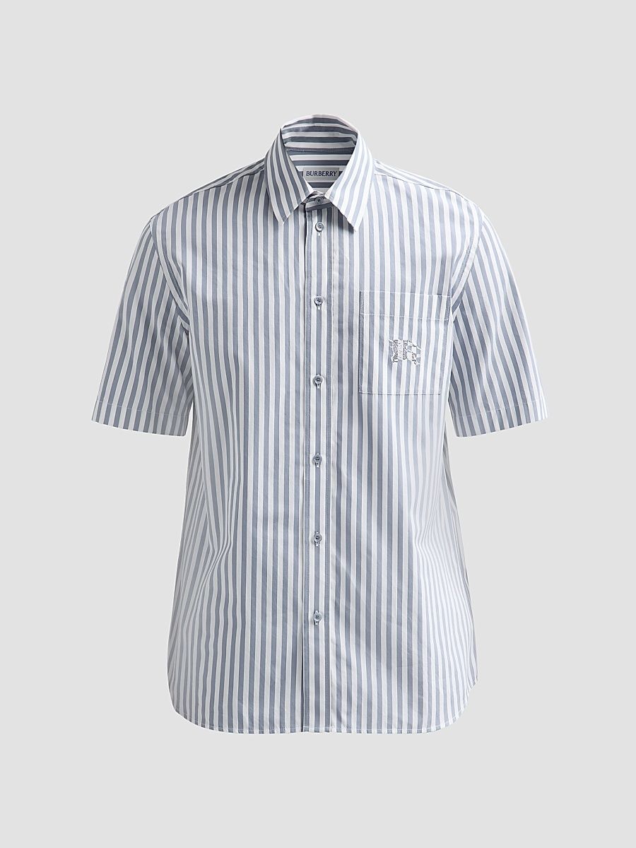 Men's Robert Striped Cotton Poplin Shirt - Marble Grey White - Size XL