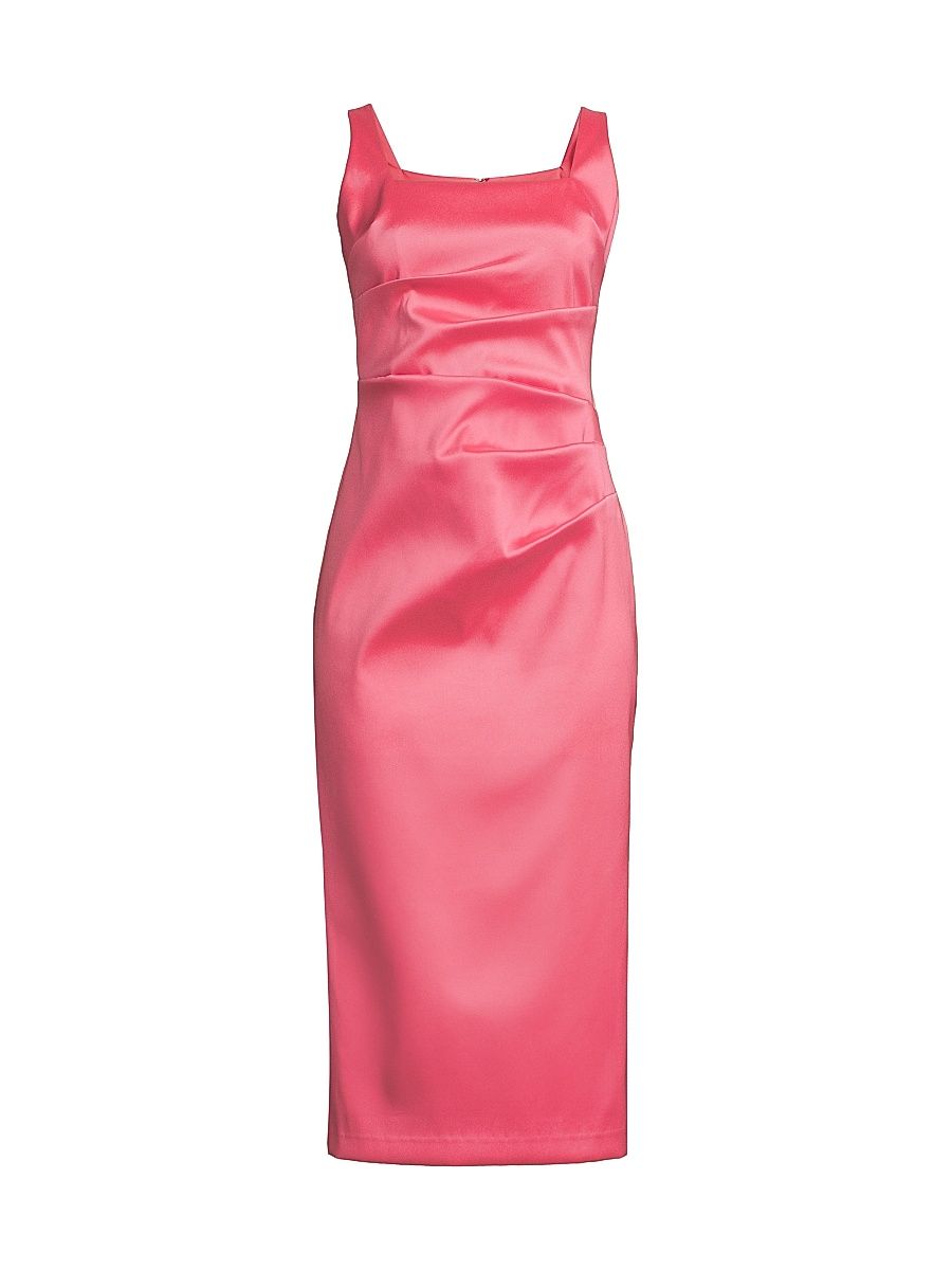 Women's Ruched Stretch Mikado Midi-Dress - Spring Rose - Size 12