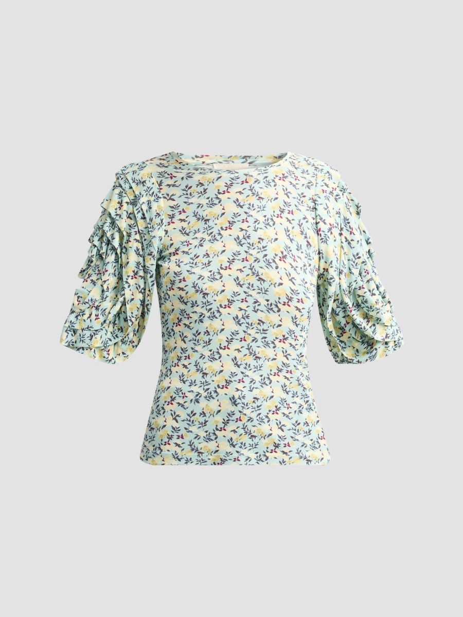 Ulla Johnson Women's Rubi Floral Jersey Flutter-Sleeve Blouse - Acacia - Size XL