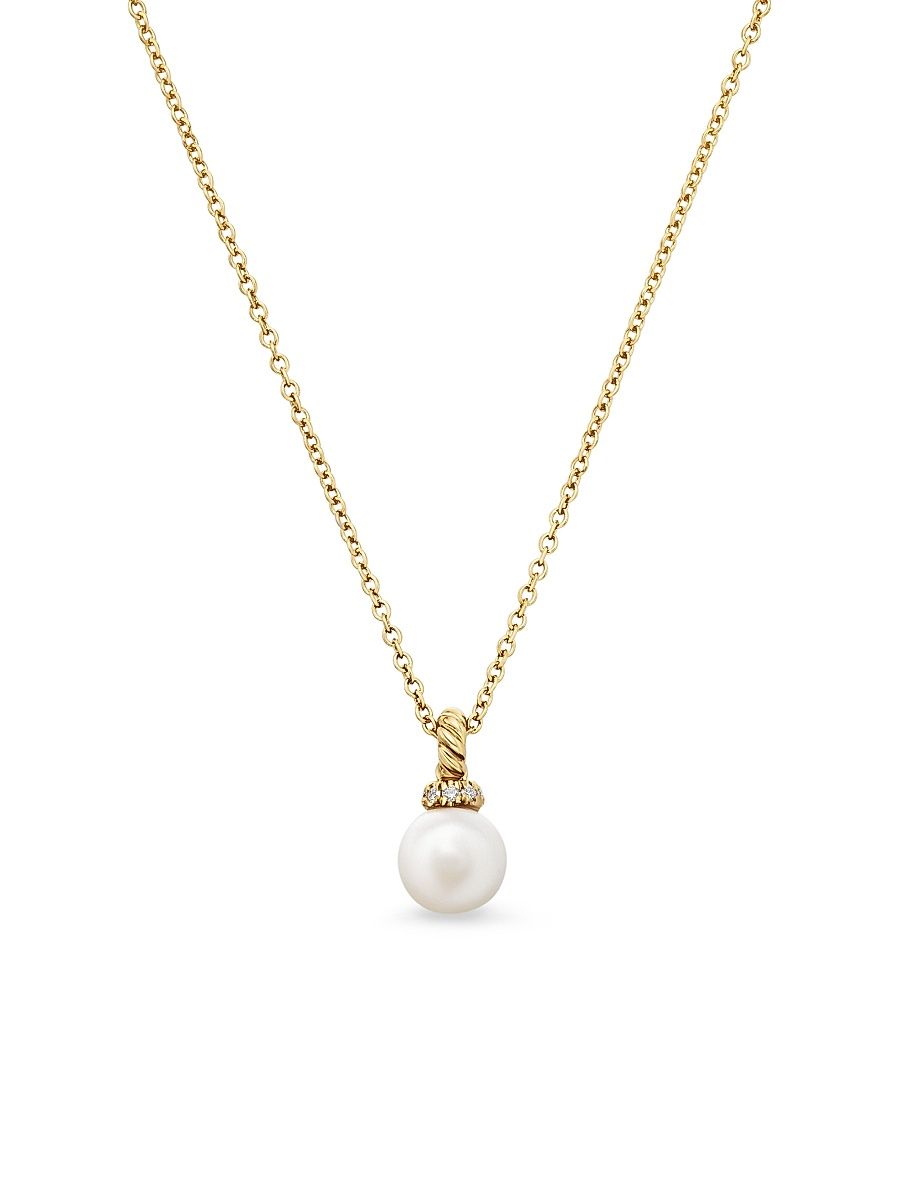 Women's Petite Solari Pendant Necklace in 18K Yellow Gold - White Pearl - Size 18