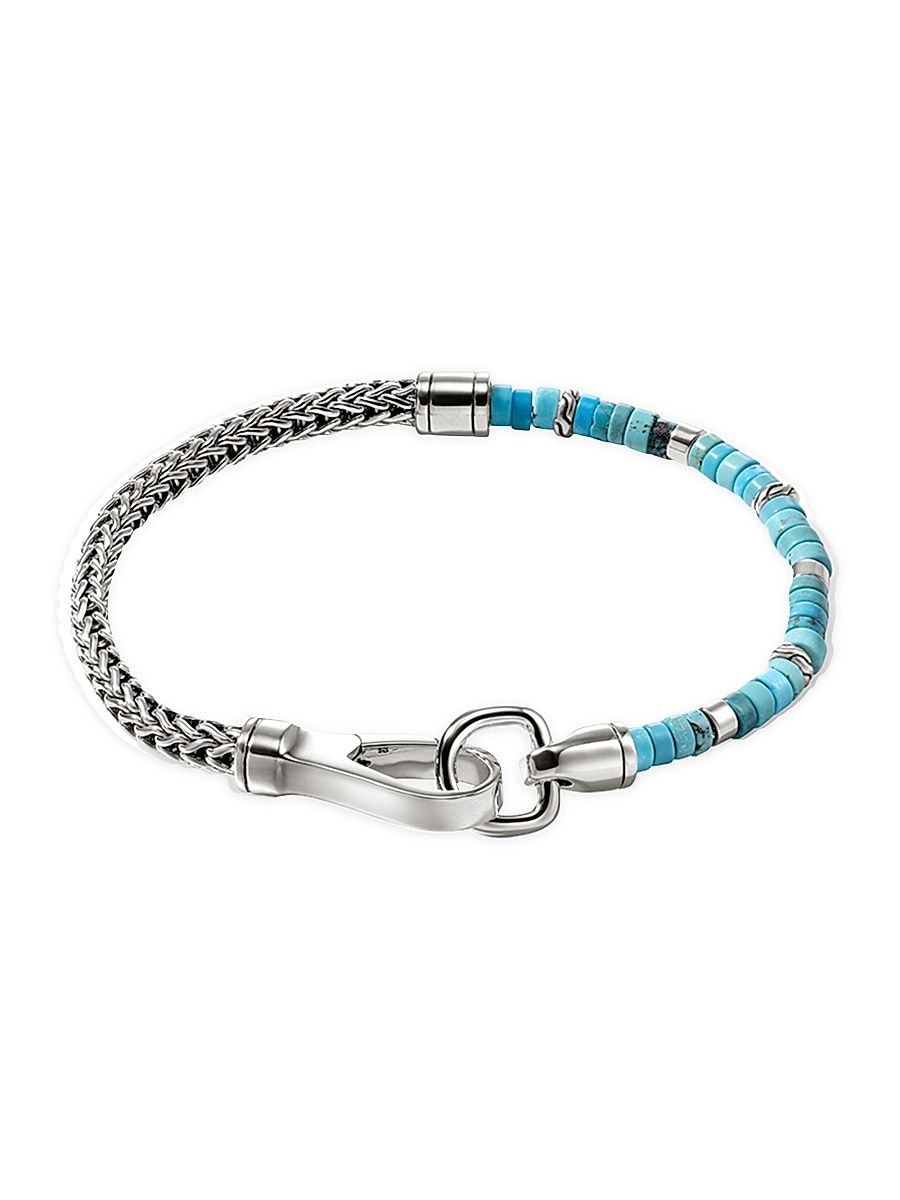 Men's Heishi Sterling Silver & Turquoise Chain Bracelet - Silver Turquoise - Size XL