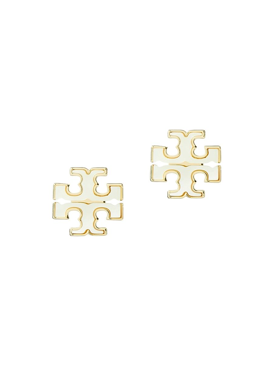 Women's Kira 18K-Gold-Plated & Mother-Of-Pearl Logo Stud Earrings - Tory Gold Mother Of Pearl