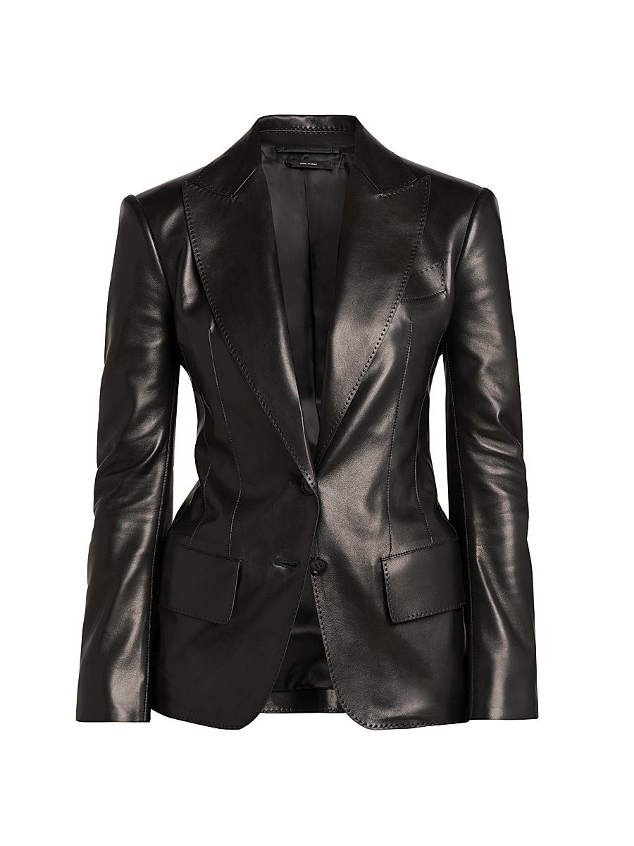 Women's Leather Peak Lapel Jacket - Black - Size 8