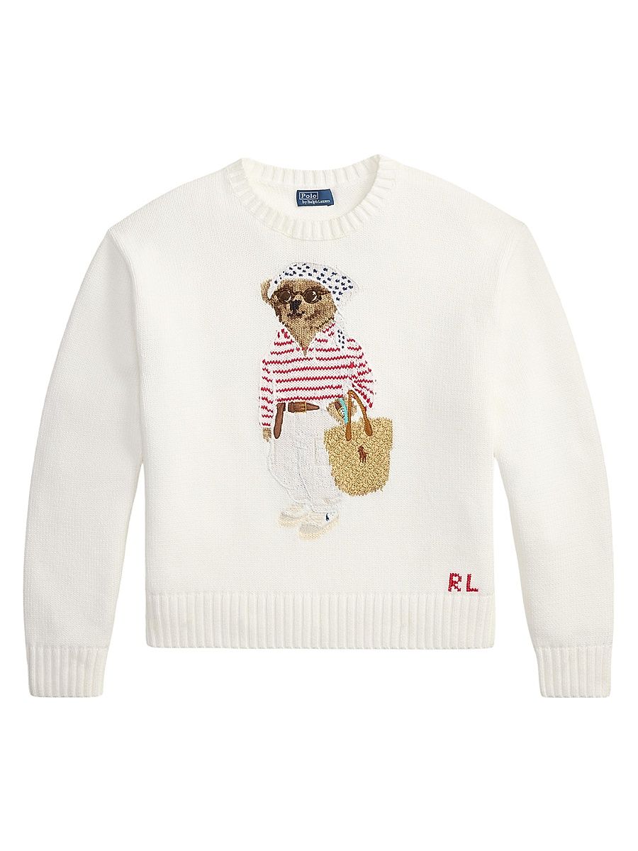 Women's Polo Bear Cotton Sweater - White Multi - Size XXL