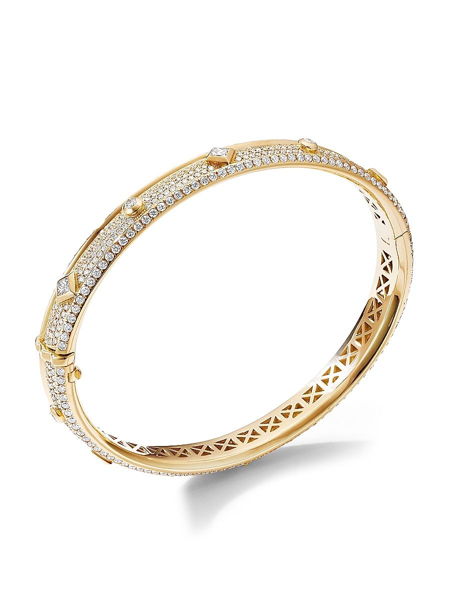 Women's Modern Renaissance Bangle Bracelet in 18K Yellow Gold - Diamond - Size Medium