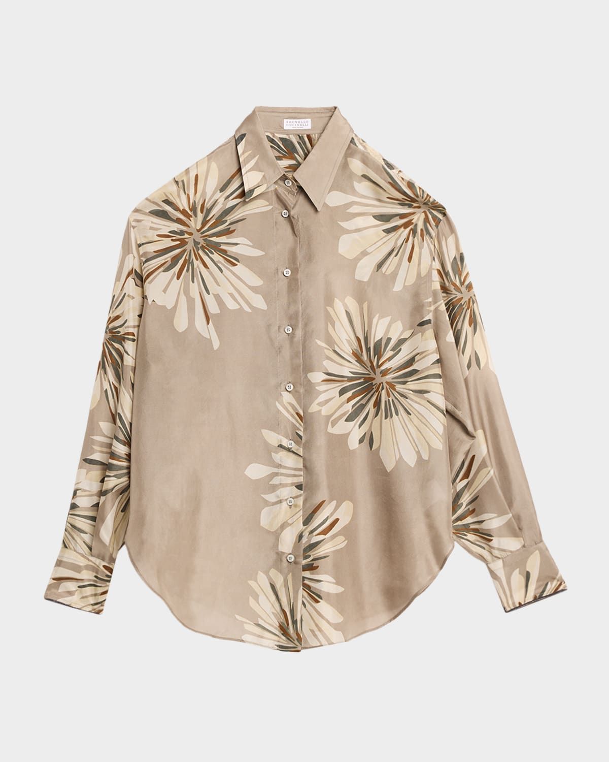 Abstract Dahlia Silk Button-Down Shirt