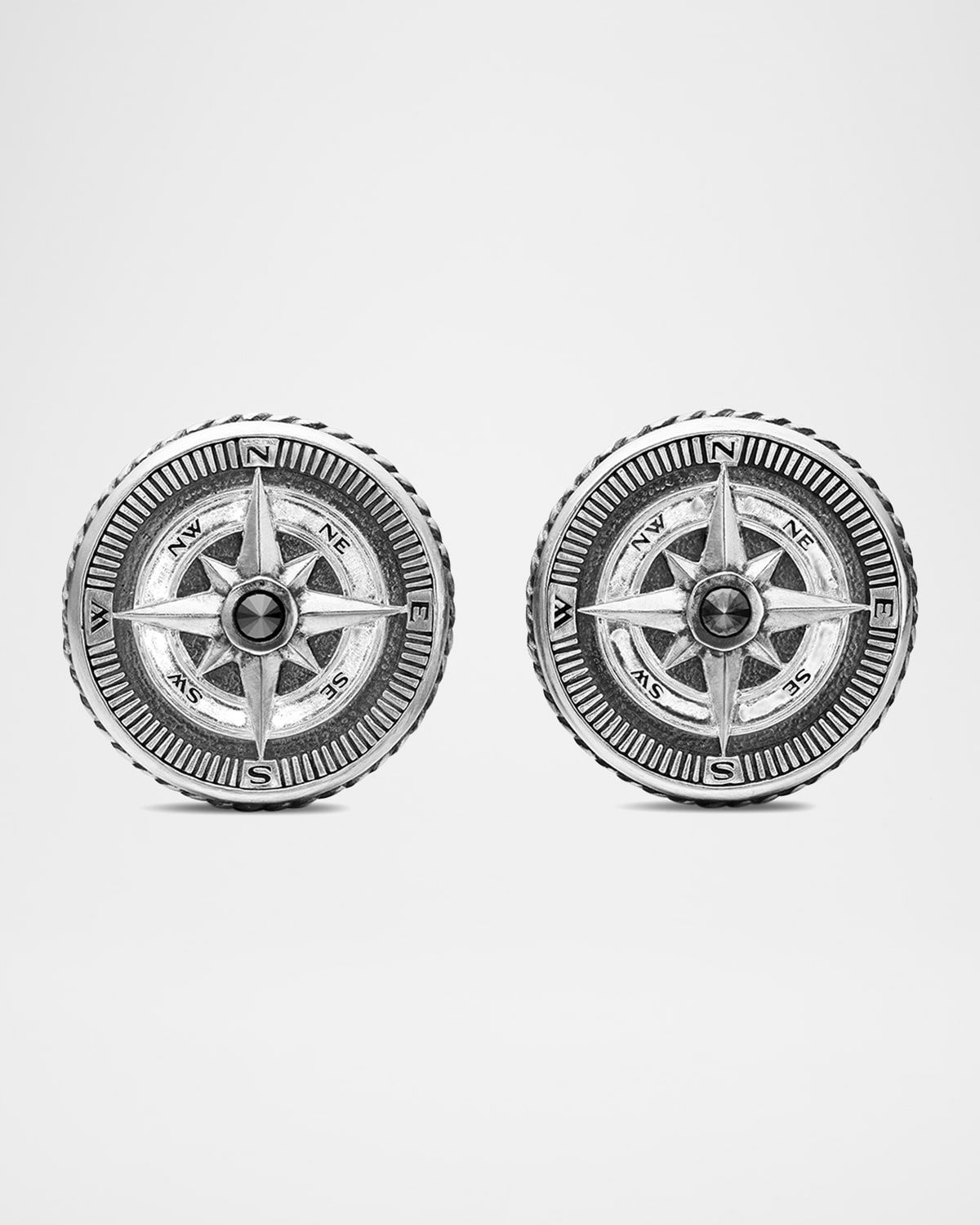 Men & apos;s Maritime Compass Cufflinks with Diamonds in Silver, 16mm
