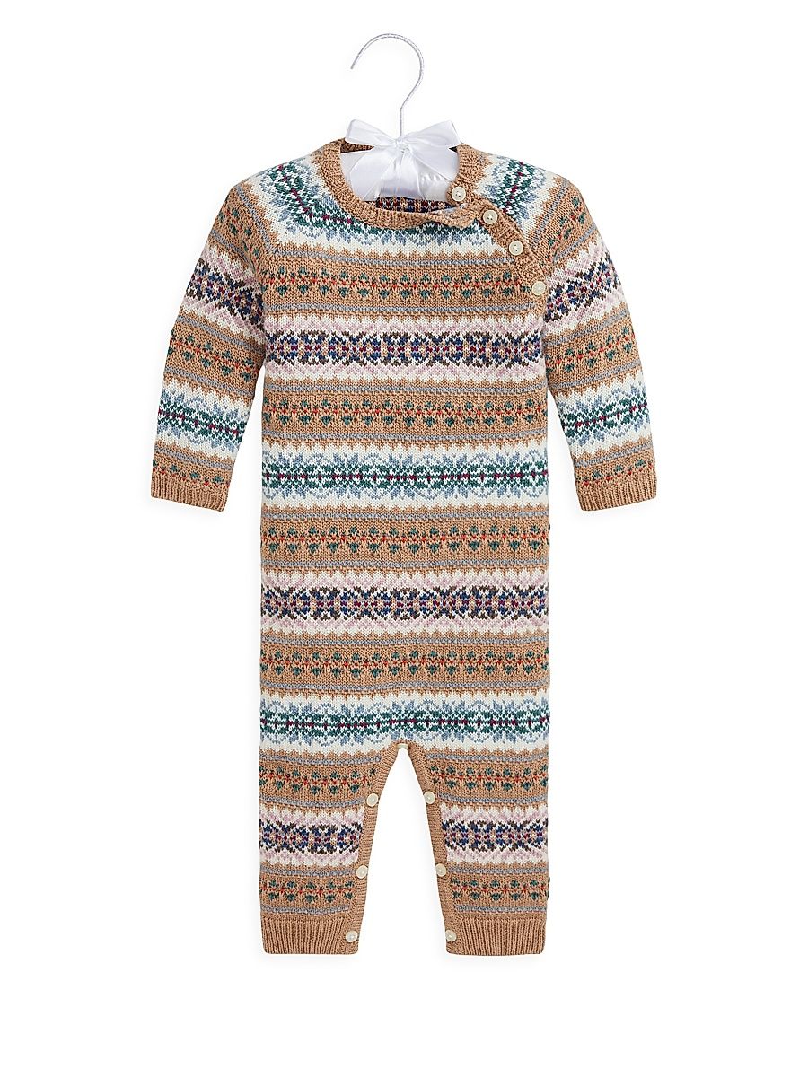 Baby's Fair Isle Wool Sweater Coveralls - Khaki Multi - Size 9 Months
