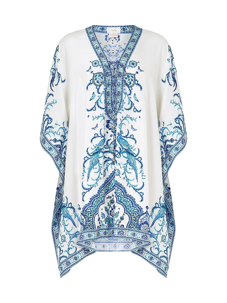 Women's Lace-Up Printed Silk Kaftan - Isnik Lullaby