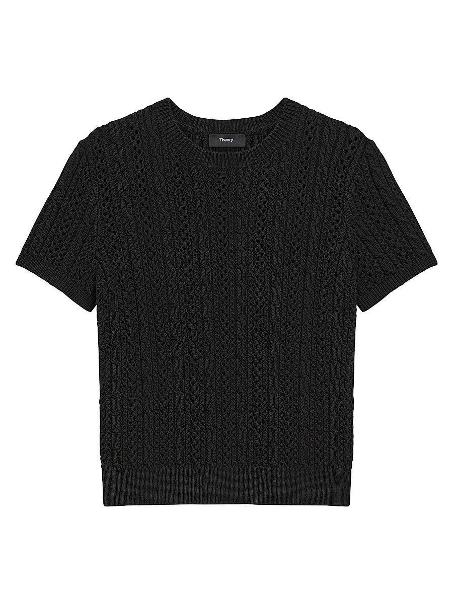 Women's Cable Cotton T-Shirt - Black - Size Large