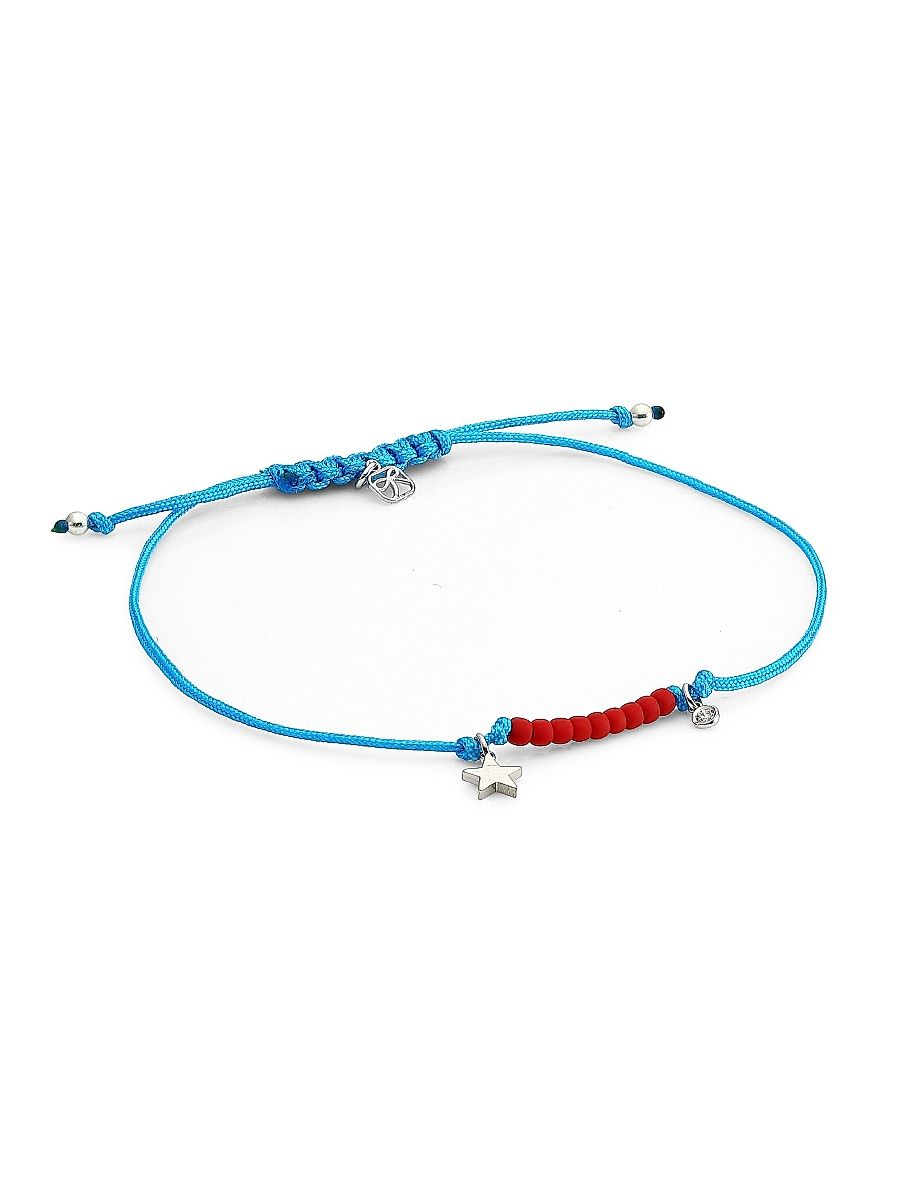 Women's Syd By Sydney Evan Sterling Silver, Diamond & Star Charm Cord Bracelet - Blue