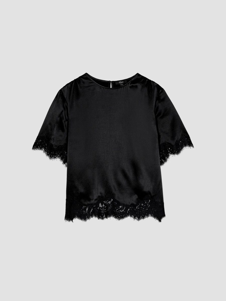 Rails Women's Sonora Satin & Lace Crewneck Blouse - Black - Size Large