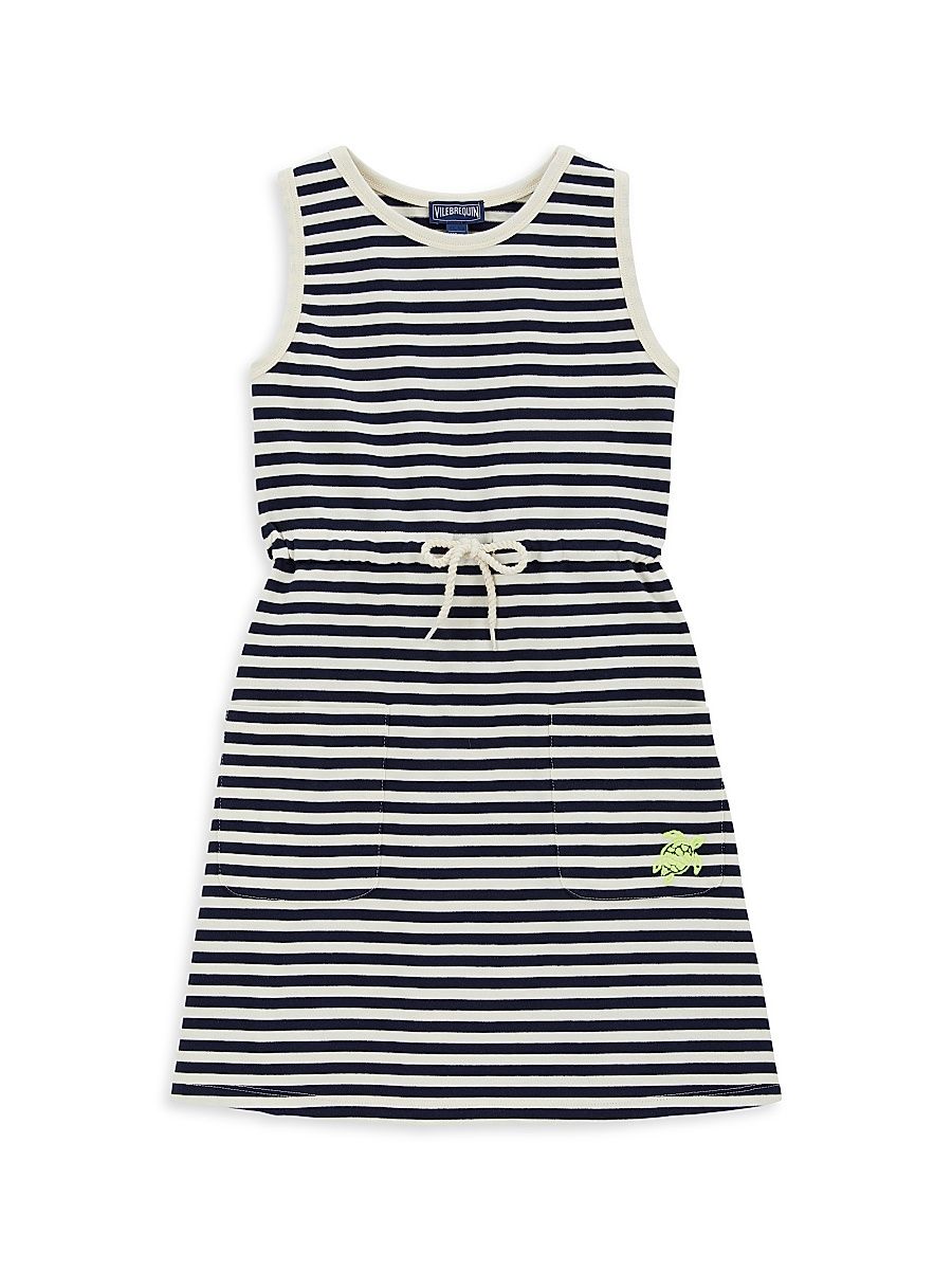 Little Girl's & Girl's Striped Cotton Dress - White Black - Size 14