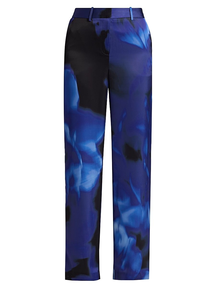 Women's Rose-Printed Relaxed-Fit Pants - Blue Rose Print - Size 6