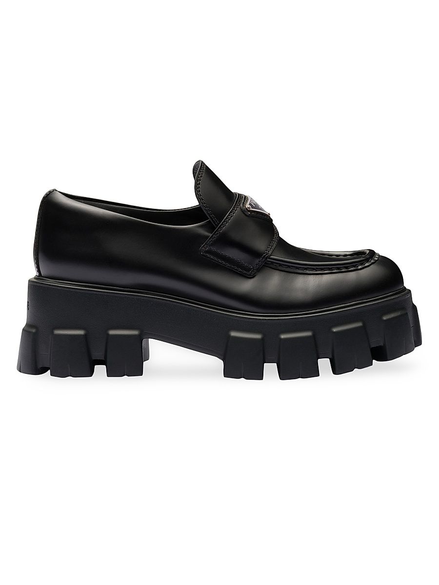 Women's Brushed Leather Monolith Loafers - Black - Size 11.5