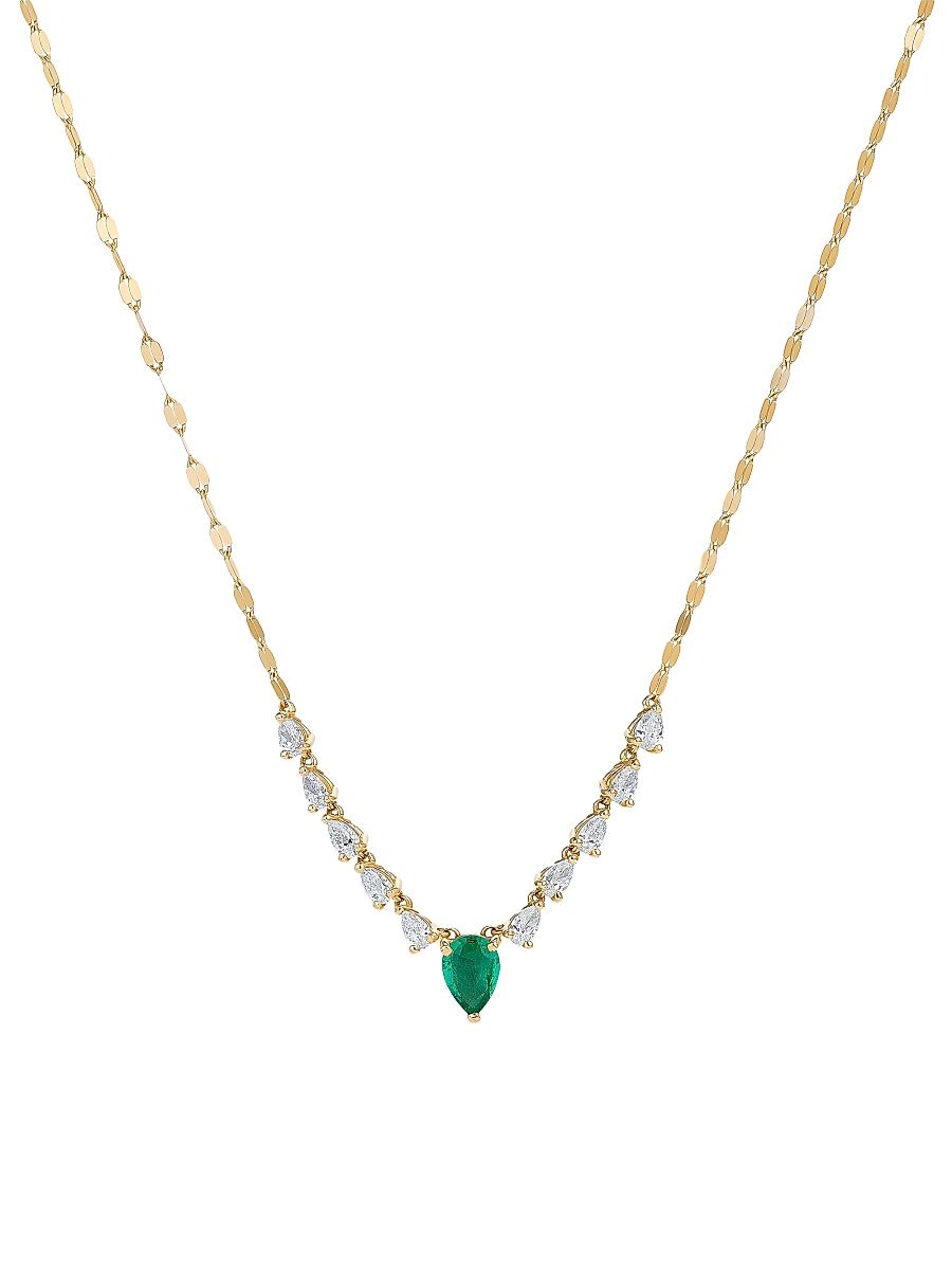 Women's 14K Yellow Gold, 0.50 TCW Diamond & Emerald Necklace - Yellow Gold