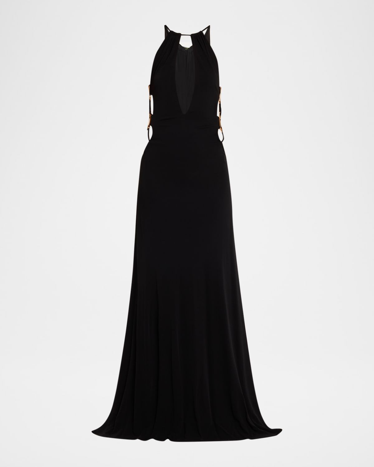 Helen Floral-Print Halter Column Gown