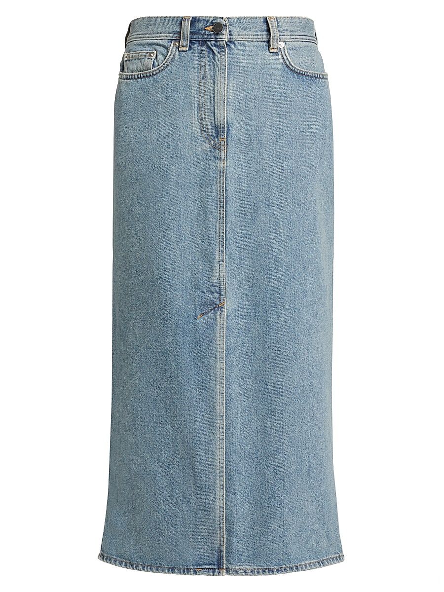 Loulou de Saison Women's Rona Denim Midi-Skirt - Washed Light Blue - Size XS