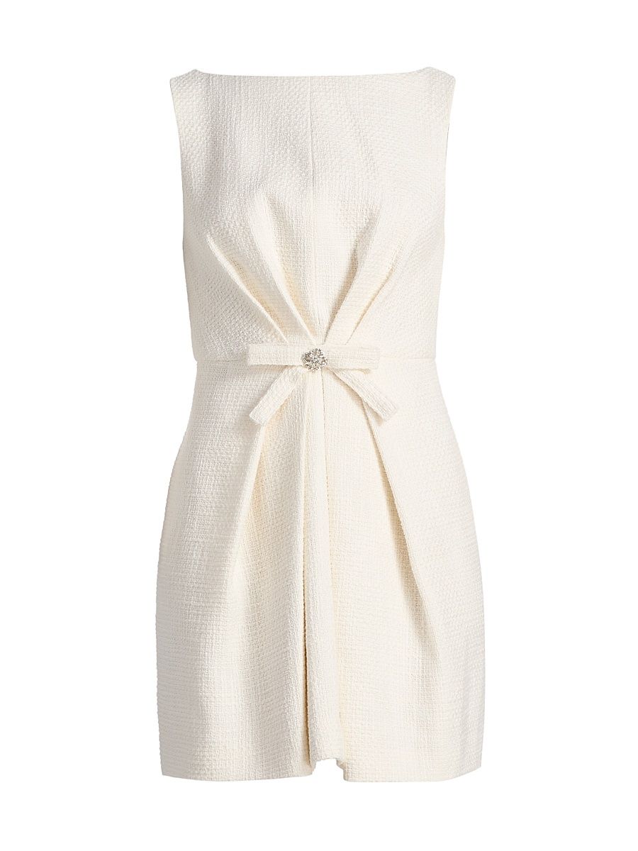 Women's Marista Gathered Bow Tweed Minidress - Gardenia - Size 14