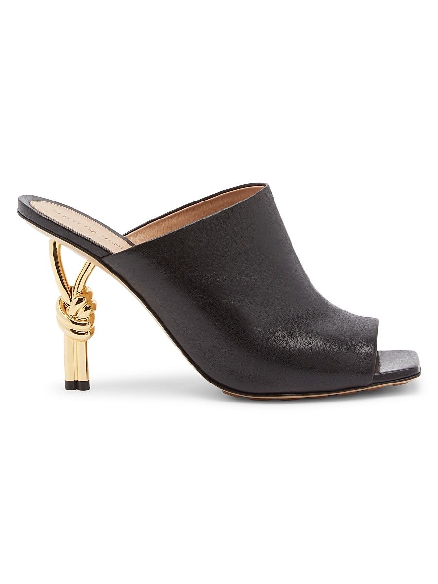 Women's 90MM Knot Metal-Heel Leather Sandals - Black - Size 9