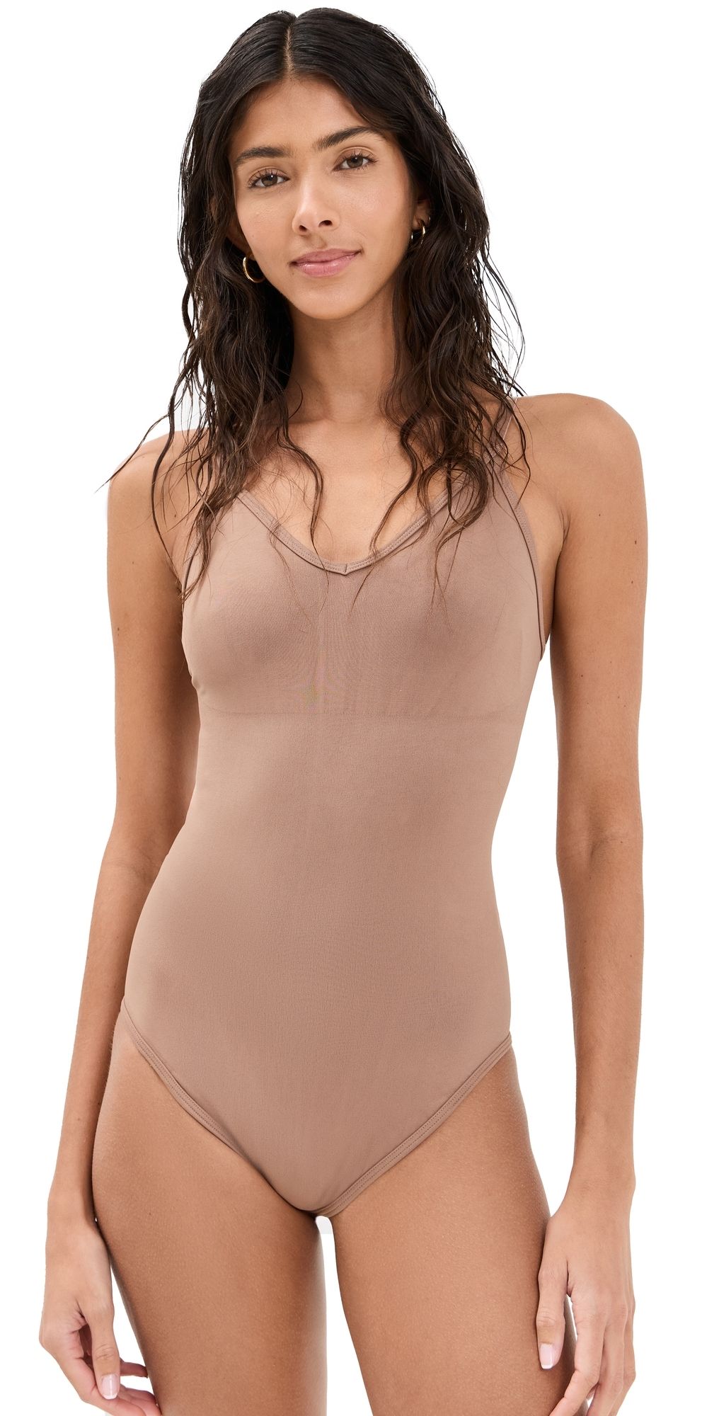 SPANX SPANXsculpt Seamless Power Thong Bodysuit Cafe au Lait M