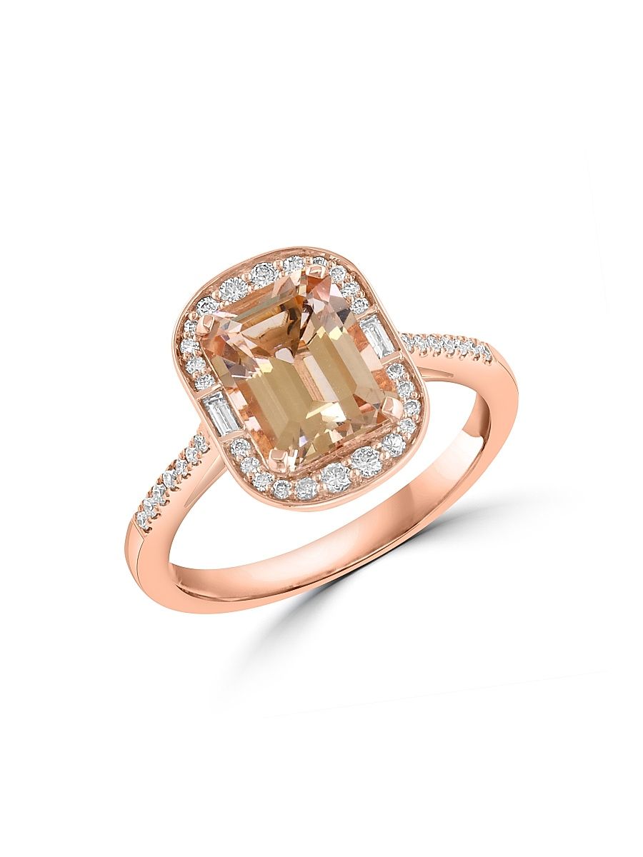 Women's 14K Rose Gold, Morganite & 0.25 TCW Diamond Halo Ring - Rose Gold - Size 7