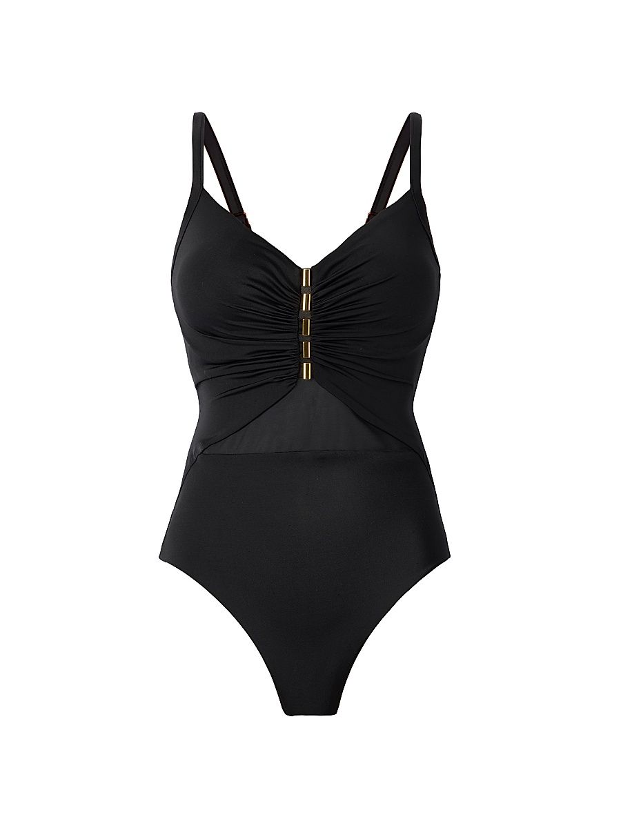 Women's Network News Mariposa Gathered One-Piece Swimsuit - Black - Size 16
