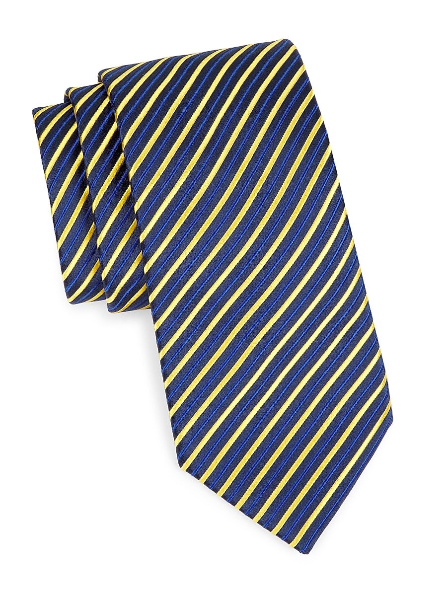 Men's Striped Silk Tie - Navy Yellow