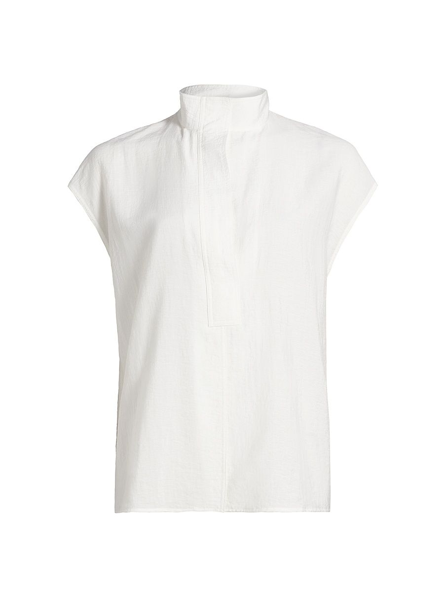 Women's Open Collar Cap-Sleeve Blouse - Off White - Size XXS