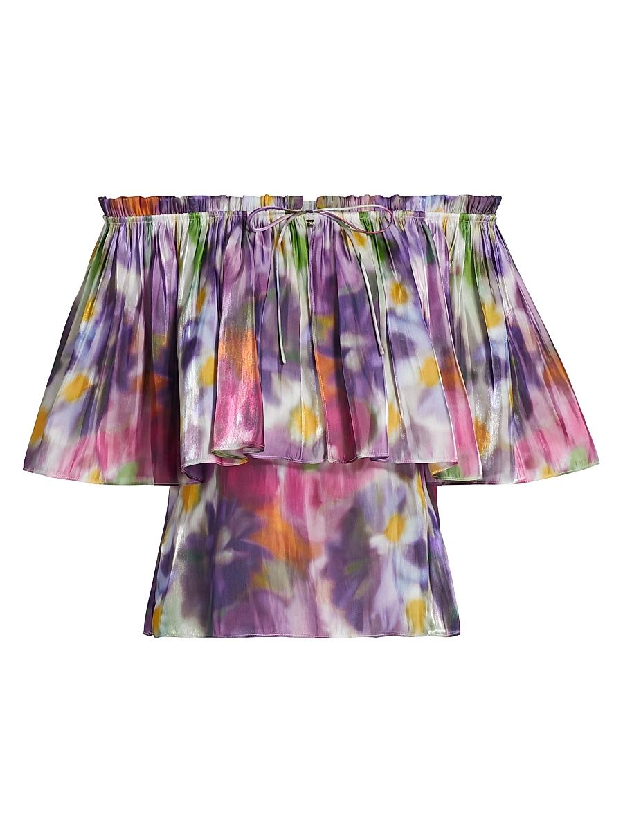 Women's Vesey Floral Metallic-Satin Off-The-Shoulder Blouse - Iris Multi - Size Small