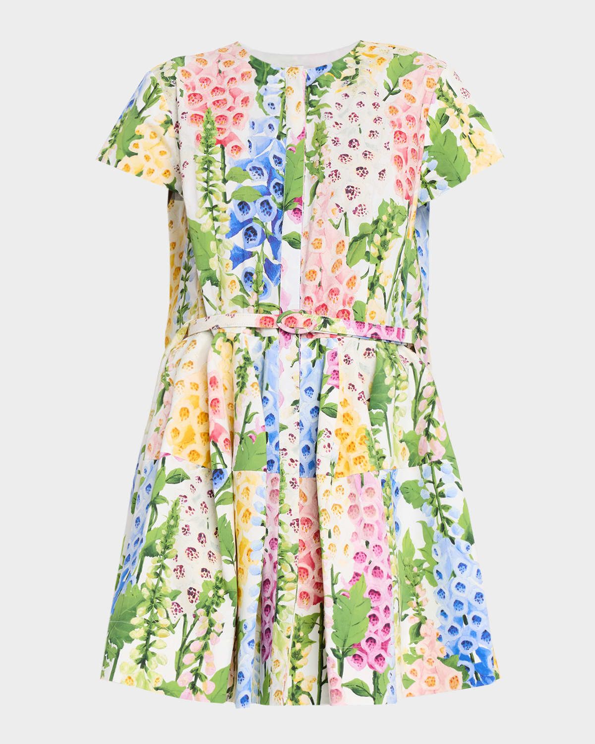 Cap-Sleeve Multi Foxgloves Poplin Mini Dress