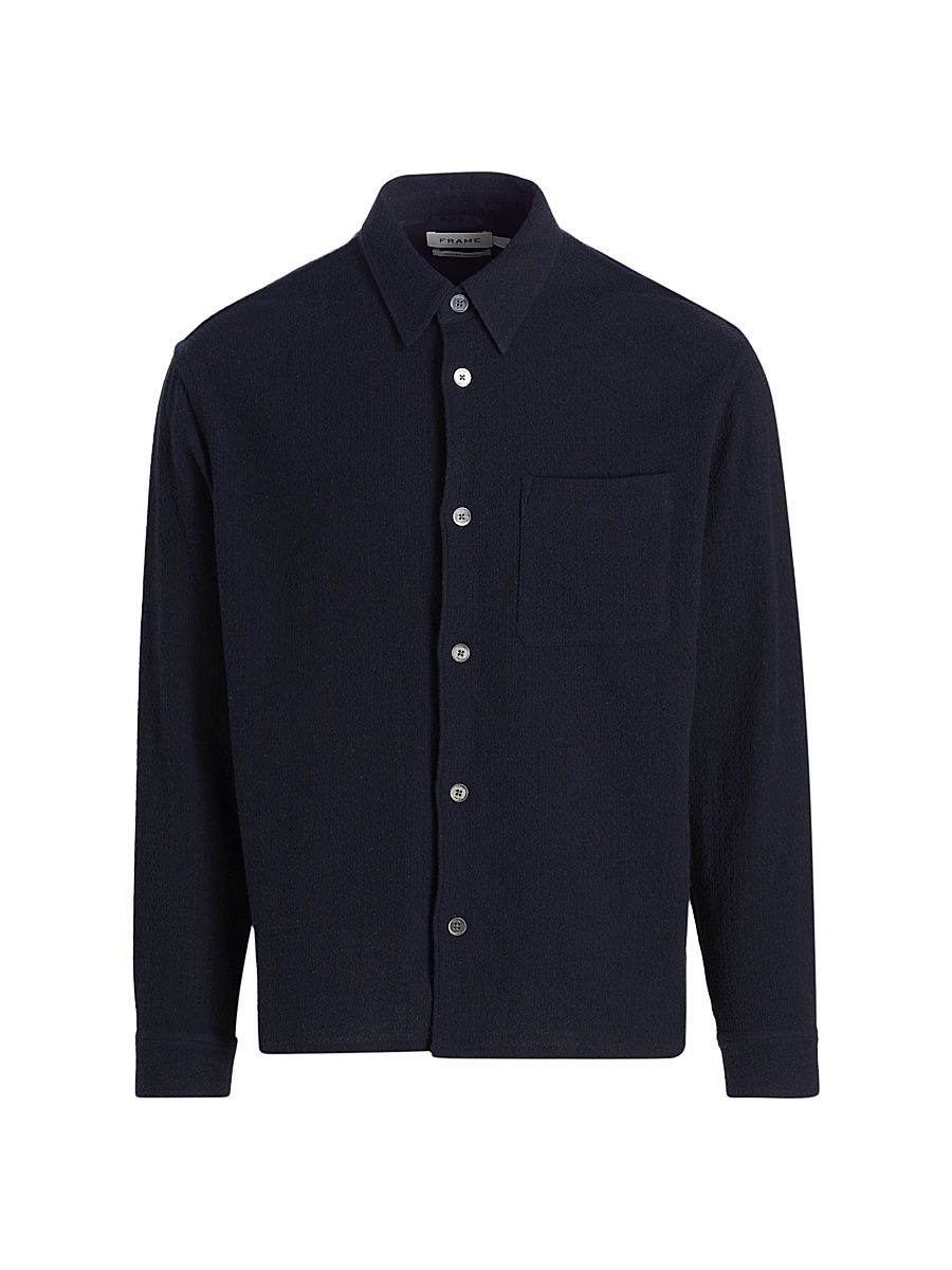 Men's Open Weave Cotton-Blend Shirt - Dark Navy - Size XL