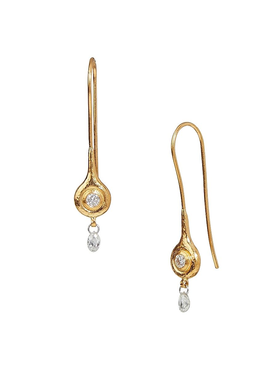 Women's Droplet 24K Gold & Diamond Drop Earrings - Yellow Gold
