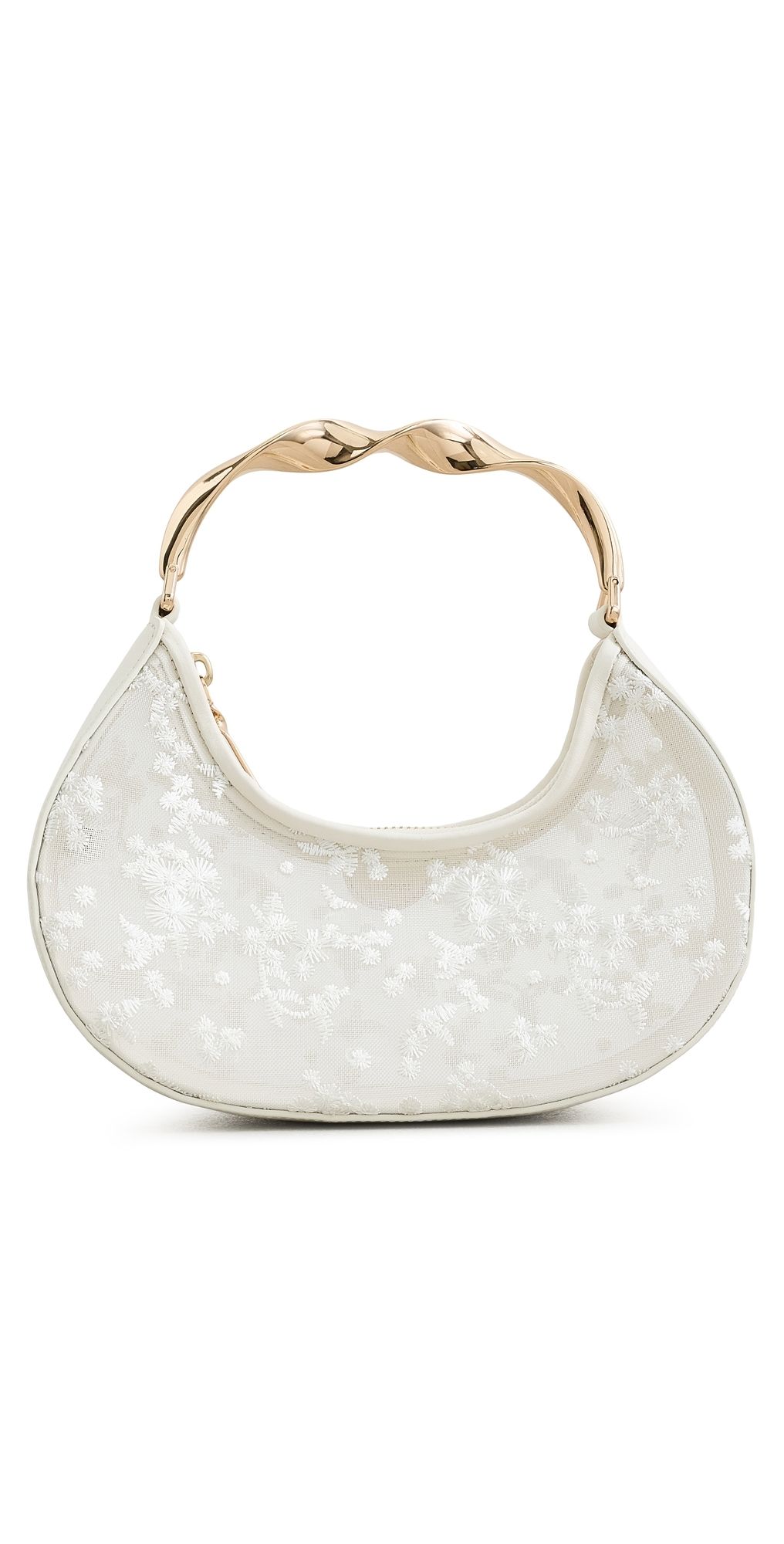 SIMKHAI Nixi Floral Embroidered Mesh Twist Handle Bag Ivory One Size
