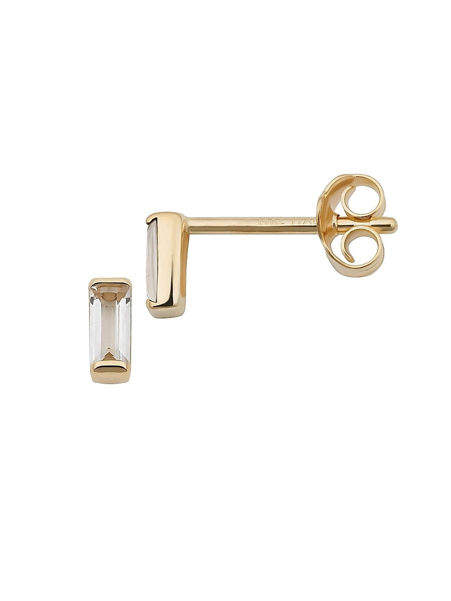 Women's 14K Yellow Solid Gold, White Topaz Fresco Baguette Micro Single Stud Single - White Topaz
