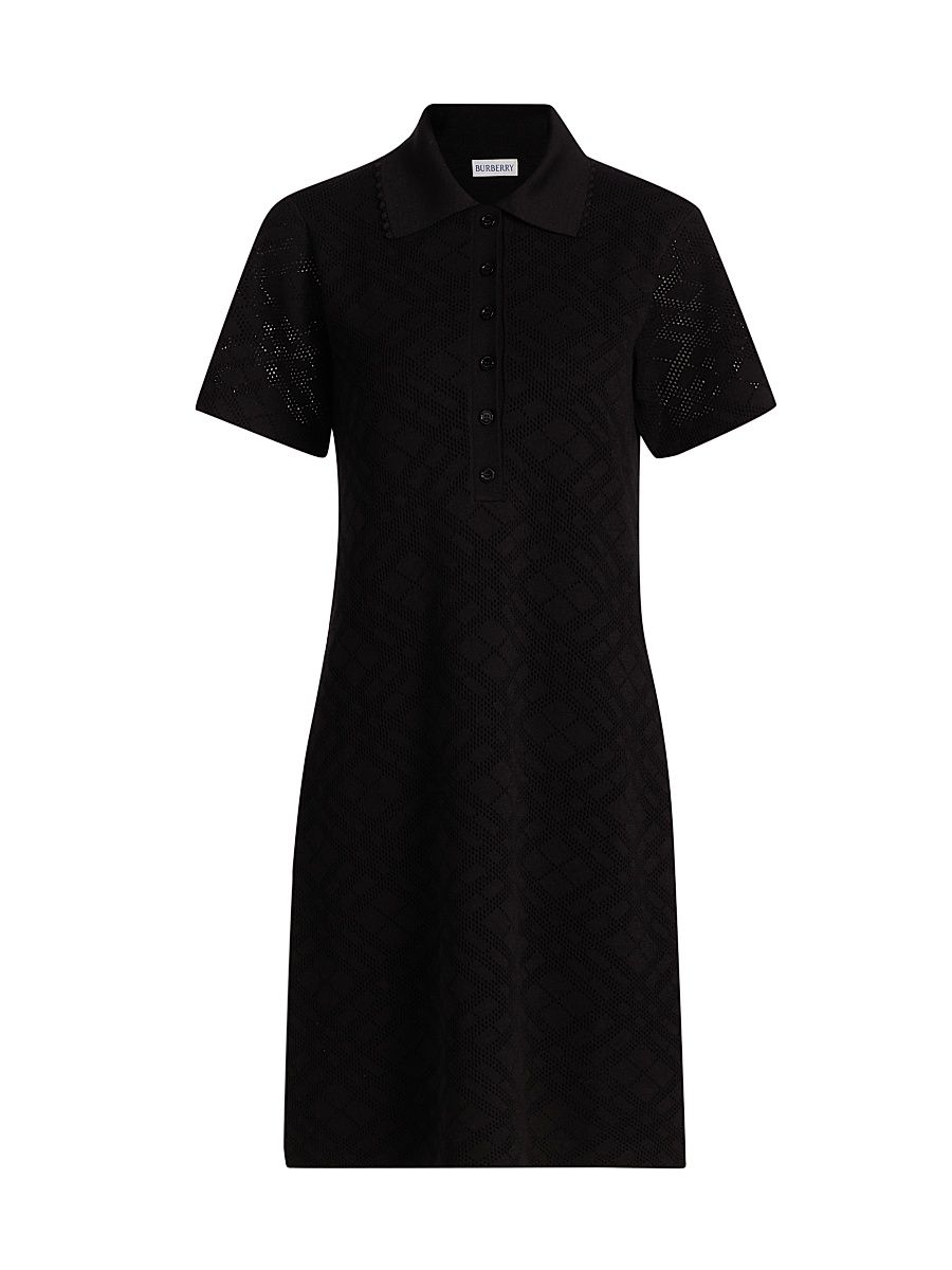 Women's Dina Check-Knit Wool-Silk Polo Shirtdress - Black - Size XXS