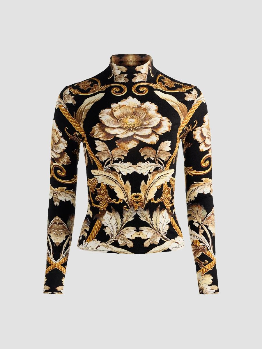 ALICE + OLIVIA Women's Delaina Printed Turtleneck Top - Noir Elegance Offwhite - Size XL