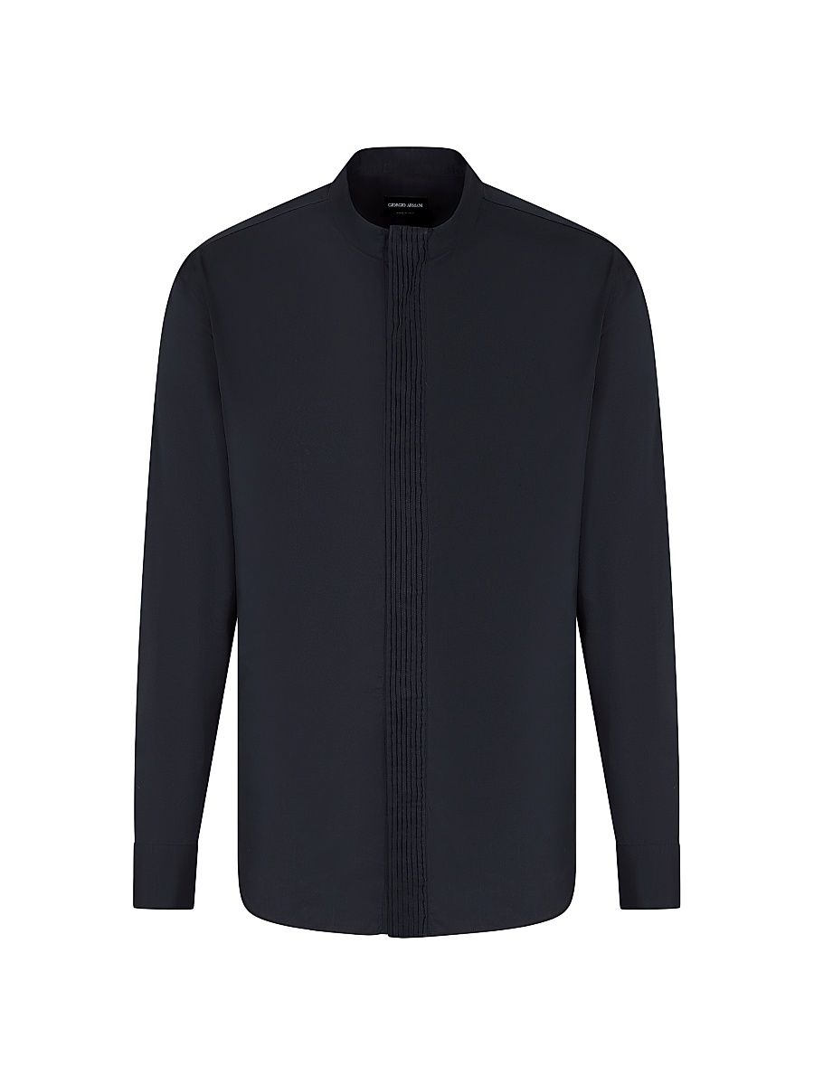 Men's Nero Collar Covered Placket Shirt - Black - Size 15.5