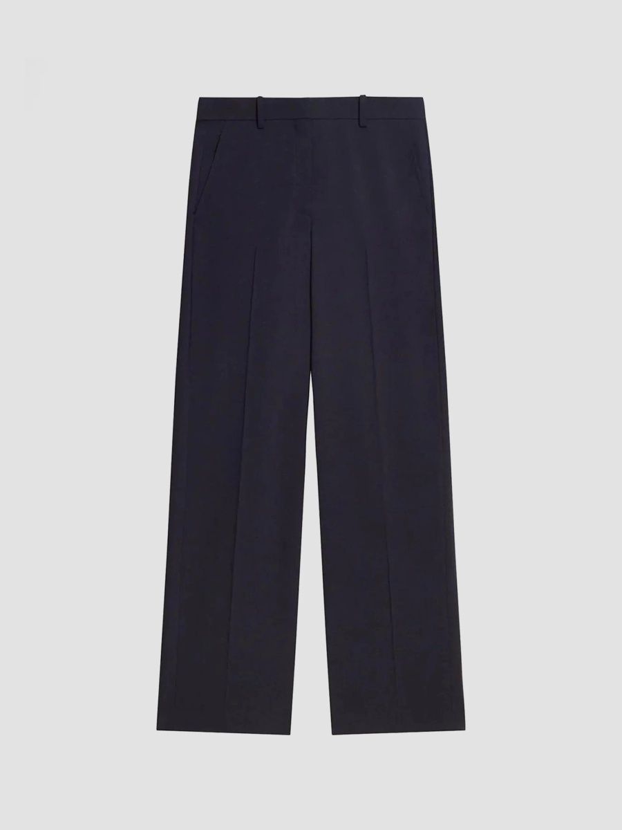Theory Women's Back Pleated Stretch-Wool Straight-Leg Trousers - Deep Navy - Size 16