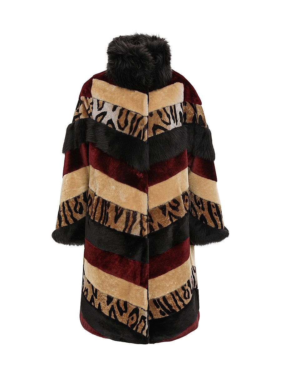 Women's Merino Shearling Lamb and Merinillo Shearling Lamb Short Coat - Wine Multi - Size Medium