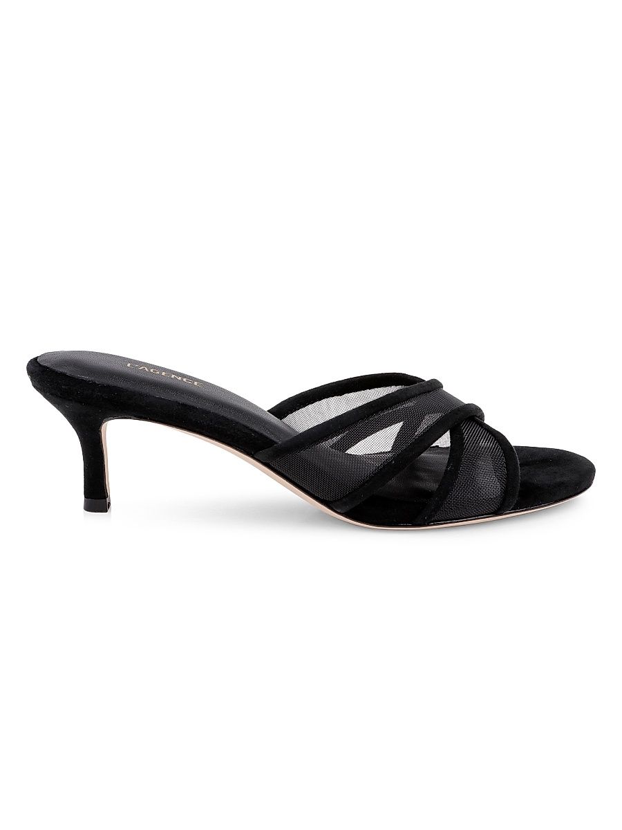 Women's Padua 60MM Mesh-Suede Kitten-Heel Sandals - Black Mesh - Size 10