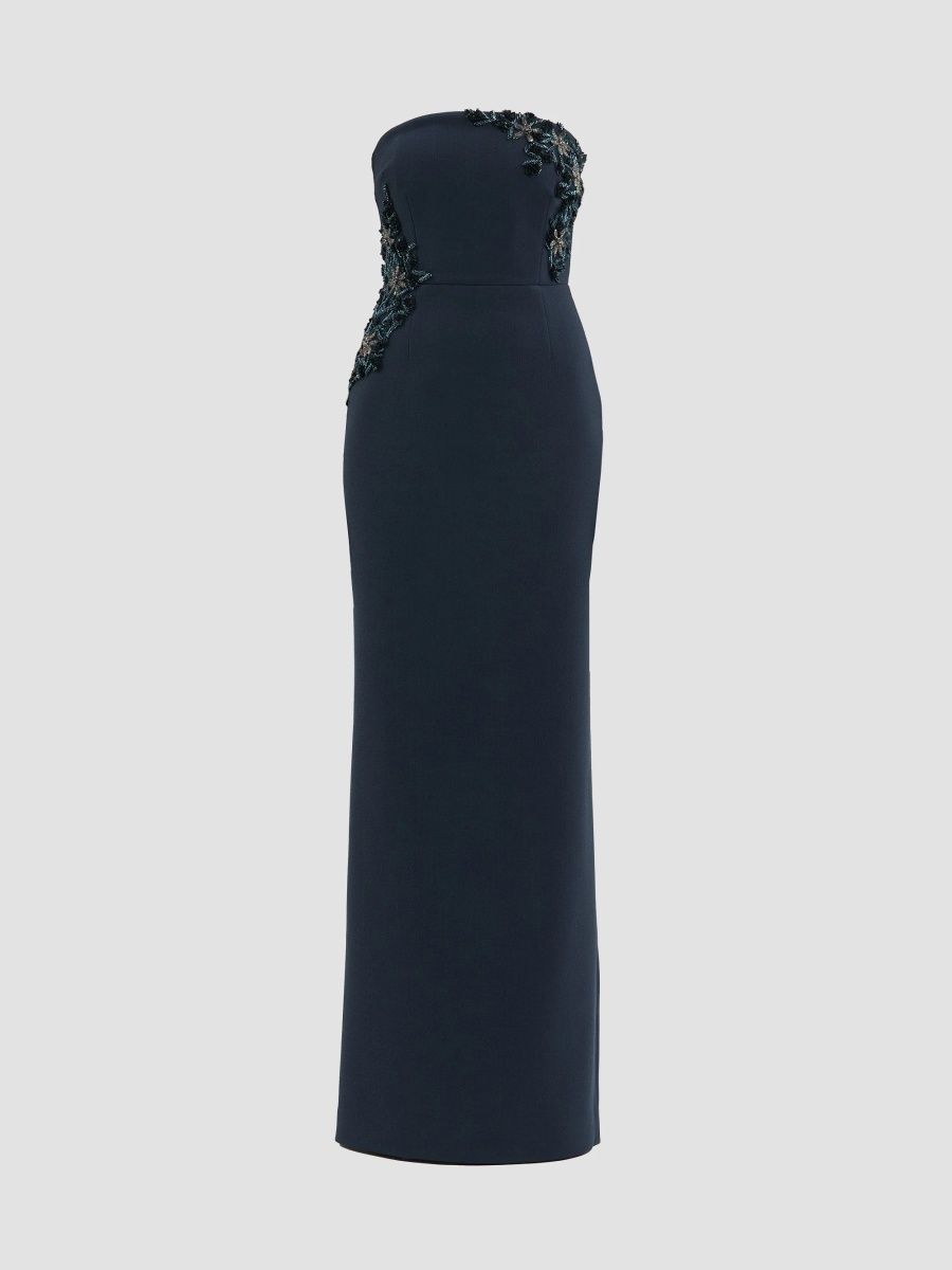 Rebecca Vallance Women's Fresa Embellished-Trim Crepe Column Gown - Teal - Size 8