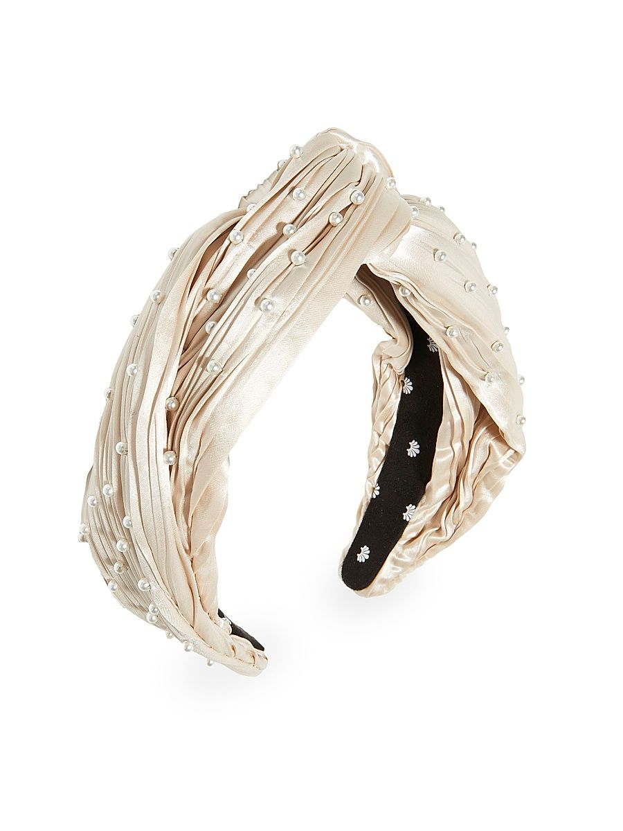 Women's Gretta Pearl-Embellished Satin Headband - Bisque