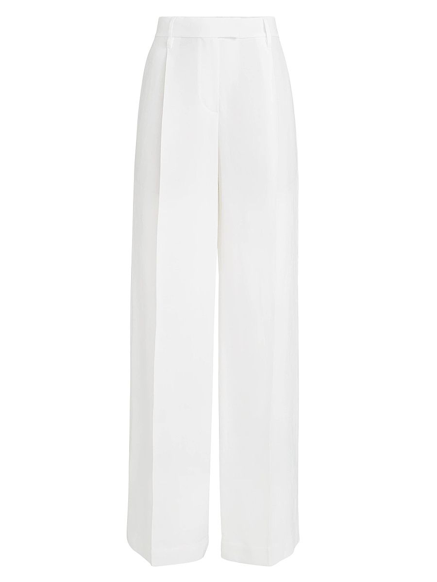 Women's Viscose and Linen Fluid Twill Loose Pleated Trousers - White - Size 14