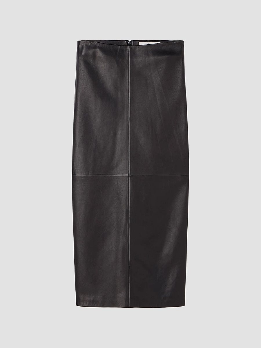 Women's Leather Pencil Midi Skirt - Black - Size 12